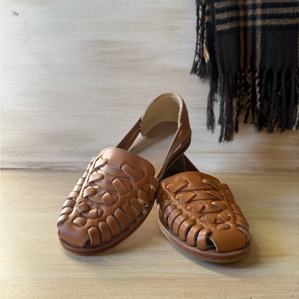 Women's Nisolo Brown Huarache-Style Woven Leather Slip-On Sandals Size 5